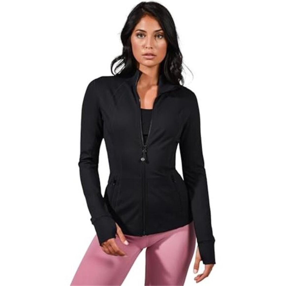 Womens Running Jacket Full Zip Athletic Track Jacket Thumbholes Gym Workout Zip
